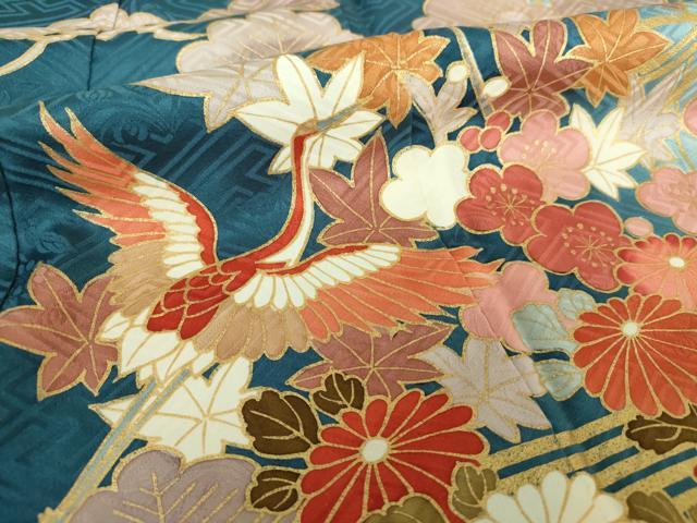 平和屋着物●豪華振袖　駒刺繍　花車　吉祥花鳥文　暈し染め　金彩　正絹　逸品　DABF7242ps
