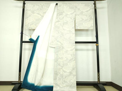 平和屋着物●結城紬　100亀甲　雲取り樹林文　正絹　逸品　DABF7243ps