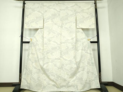 平和屋着物●結城紬　100亀甲　雲取り樹林文　正絹　逸品　DABF7243ps