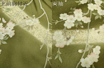 平和屋着物●訪問着　駒刺繍　枝垂れ桜　華麗な花　暈し染め　金彩　ロング丈　正絹　逸品　未使用　DABF7244ps