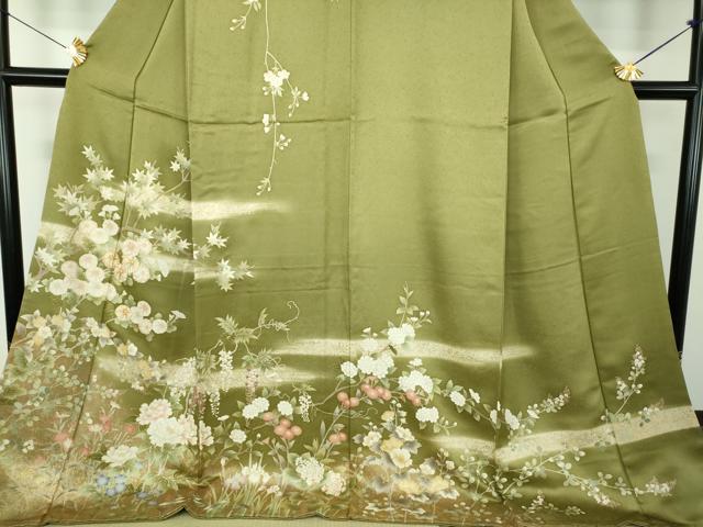 平和屋着物●訪問着　駒刺繍　枝垂れ桜　華麗な花　暈し染め　金彩　ロング丈　正絹　逸品　未使用　DABF7244ps