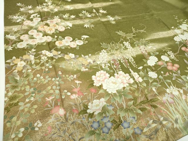 平和屋着物●訪問着　駒刺繍　枝垂れ桜　華麗な花　暈し染め　金彩　ロング丈　正絹　逸品　未使用　DABF7244ps