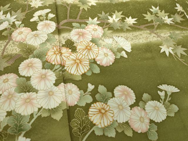 平和屋着物●訪問着　駒刺繍　枝垂れ桜　華麗な花　暈し染め　金彩　ロング丈　正絹　逸品　未使用　DABF7244ps