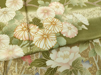 平和屋着物●訪問着　駒刺繍　枝垂れ桜　華麗な花　暈し染め　金彩　ロング丈　正絹　逸品　未使用　DABF7244ps