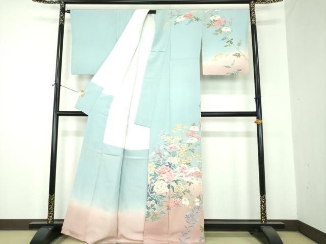 平和屋着物●本加賀友禅作家　前川哲　訪問着　草花文　暈し染め　正絹　逸品　DABF7246ps