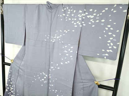平和屋着物●訪問着　背抜き仕立て　舞桜　暈し染め　ロング丈　正絹　逸品　DABF7247ps
