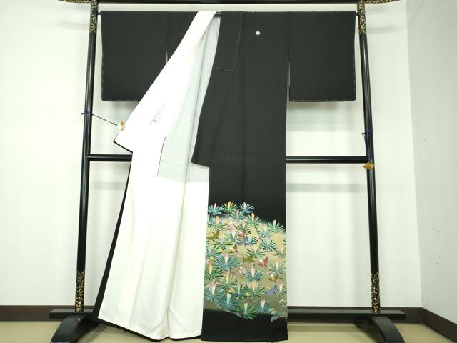 平和屋着物●京加賀友禅　百貫達雄　黒留袖　群れ鳥　松文　暈し染め　正絹　逸品　未使用　DABF7250ps