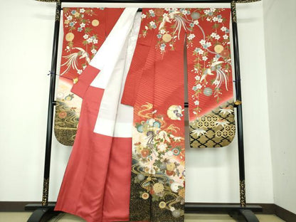 平和屋着物●豪華振袖　駒刺繍　流水鳳凰花文　暈し染め　金彩　正絹　逸品　DABF7253ps
