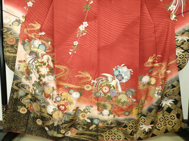 平和屋着物●豪華振袖　駒刺繍　流水鳳凰花文　暈し染め　金彩　正絹　逸品　DABF7253ps