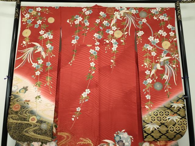 平和屋着物●豪華振袖　駒刺繍　流水鳳凰花文　暈し染め　金彩　正絹　逸品　DABF7253ps