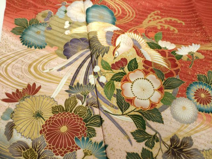 平和屋着物●豪華振袖　駒刺繍　流水鳳凰花文　暈し染め　金彩　正絹　逸品　DABF7253ps