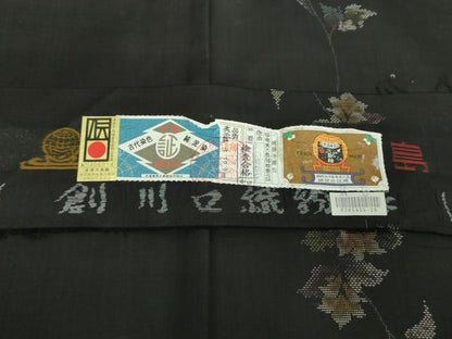 平和屋着物●本場大島紬　9マルキ　地空　古代染色純泥染　花唐草文　川口織物謹製　証紙付き　正絹　逸品　未使用　DABF7255ps
