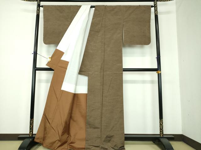 平和屋着物●本場眞綿絢結城紬　色無地　媚茶色　証紙付き　正絹　逸品　未使用　DABF7259ps
