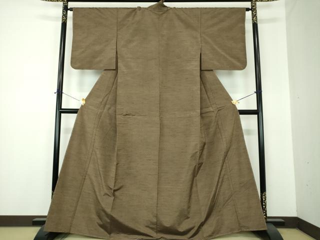 平和屋着物●本場眞綿絢結城紬　色無地　媚茶色　証紙付き　正絹　逸品　未使用　DABF7259ps