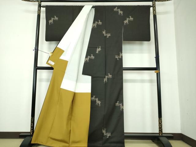 平和屋着物●本場大島紬　9マルキ　地空　鹿花文　やまと誂製　正絹　逸品　DABF7260ps