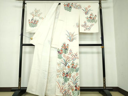 平和屋着物●訪問着　刺繍　草花文　金彩　正絹　逸品　DABF7261ps