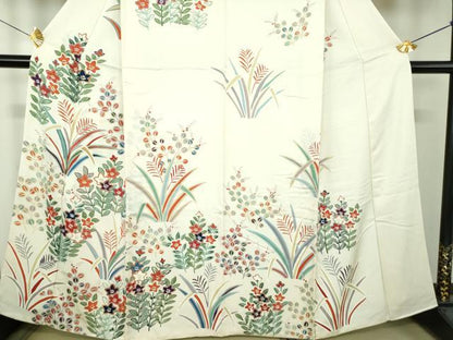 平和屋着物●訪問着　刺繍　草花文　金彩　正絹　逸品　DABF7261ps