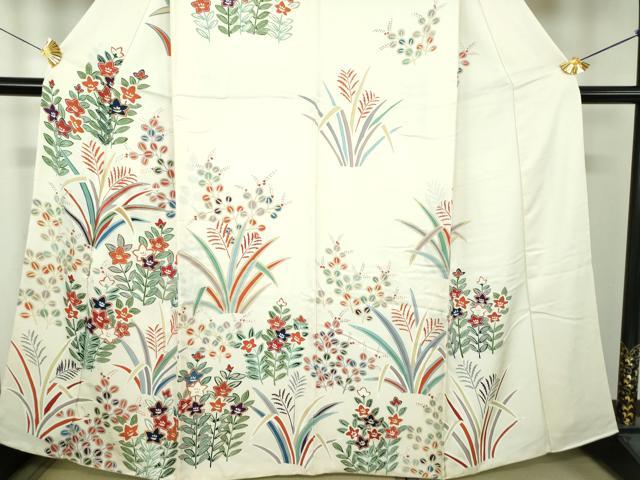 平和屋着物●訪問着　刺繍　草花文　金彩　正絹　逸品　DABF7261ps
