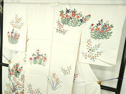 平和屋着物●訪問着　刺繍　草花文　金彩　正絹　逸品　DABF7261ps