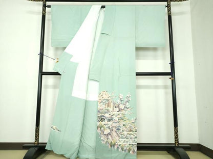 平和屋着物●本加賀友禅作家　染元千紅代表　寺西一紘　訪問着　風景花文　亀　さが美扱い　正絹　逸品　未使用　DABF7264ps