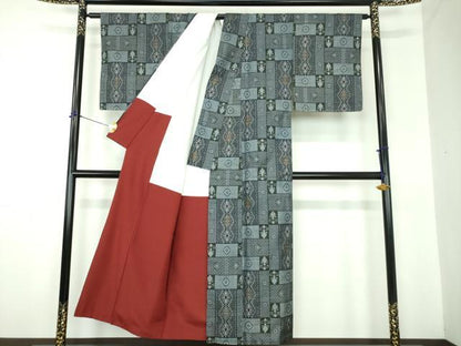 平和屋着物●本場大島紬　割り込み絣　飾花文　正絹　逸品　未使用　DABF7265ps