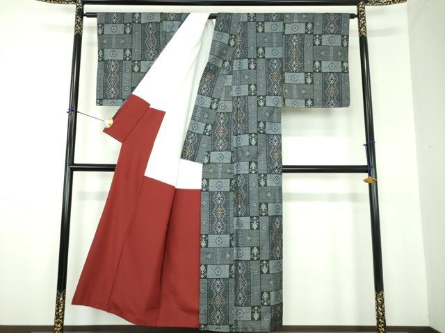 平和屋着物●本場大島紬　割り込み絣　飾花文　正絹　逸品　未使用　DABF7265ps