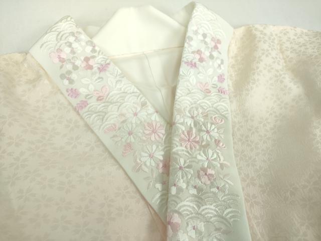 平和屋着物●上質な長襦袢　袷　半衿刺繍　舞桜地紋　暈し染め　反端付き　正絹　逸品　DABF7267ps