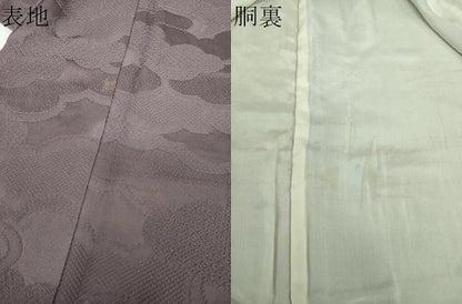 平和屋着物●上質な色無地　雲重ね地紋　紫鼠色　正絹　逸品　DABF7272ps