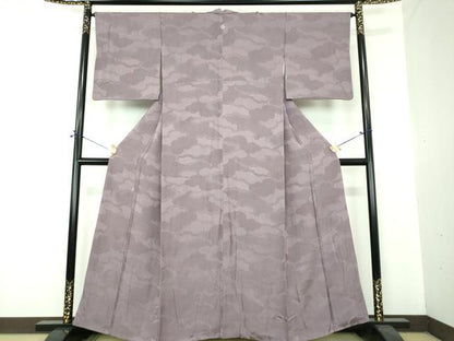 平和屋着物●上質な色無地　雲重ね地紋　紫鼠色　正絹　逸品　DABF7272ps
