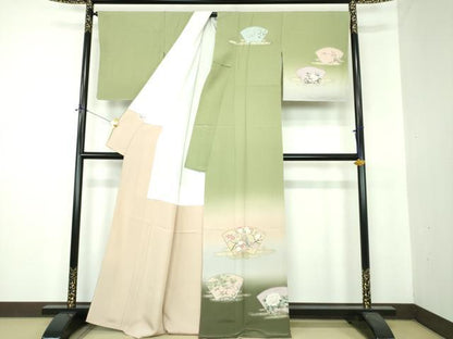 平和屋着物●十日町　加賀草木友禅の第一人者　田村哲彦　訪問着　地紙花鳥文　暈し染め　金銀彩　正絹　逸品　未使用　DABF7275ps