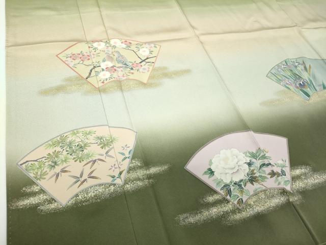 平和屋着物●十日町　加賀草木友禅の第一人者　田村哲彦　訪問着　地紙花鳥文　暈し染め　金銀彩　正絹　逸品　未使用　DABF7275ps