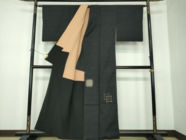 平和屋着物●訪問着　紬地　吉祥文　黒地　正絹　逸品　DABF7278ps