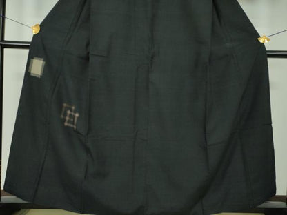 平和屋着物●訪問着　紬地　吉祥文　黒地　正絹　逸品　DABF7278ps