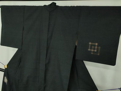 平和屋着物●訪問着　紬地　吉祥文　黒地　正絹　逸品　DABF7278ps