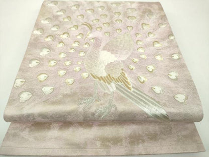 平和屋着物▼太鼓柄袋帯　総刺繍　孔雀文　金銀糸　引箔　正絹　逸品　DABF7291ps