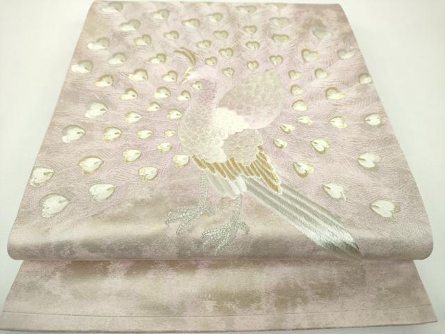 平和屋着物▼太鼓柄袋帯　総刺繍　孔雀文　金銀糸　引箔　正絹　逸品　DABF7291ps
