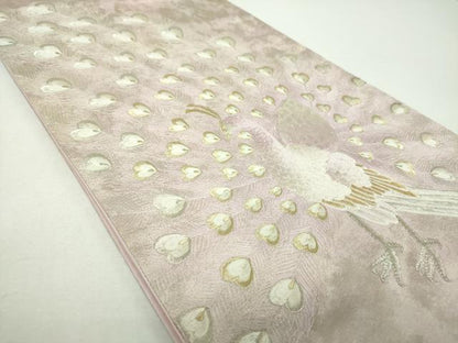 平和屋着物▼太鼓柄袋帯　総刺繍　孔雀文　金銀糸　引箔　正絹　逸品　DABF7291ps