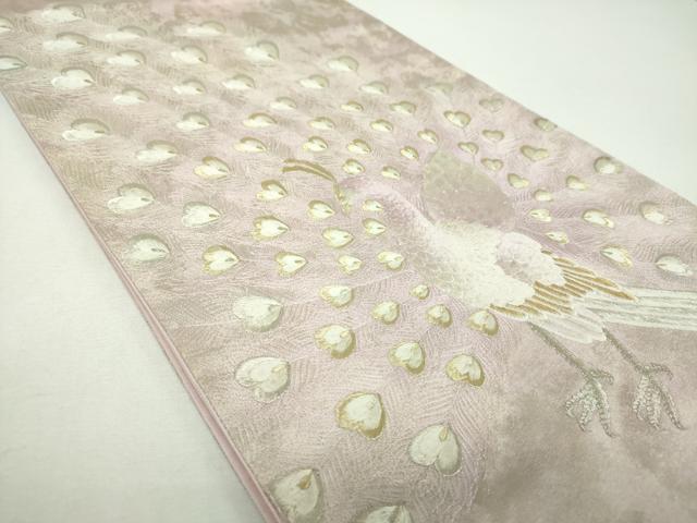 平和屋着物▼太鼓柄袋帯　総刺繍　孔雀文　金銀糸　引箔　正絹　逸品　DABF7291ps