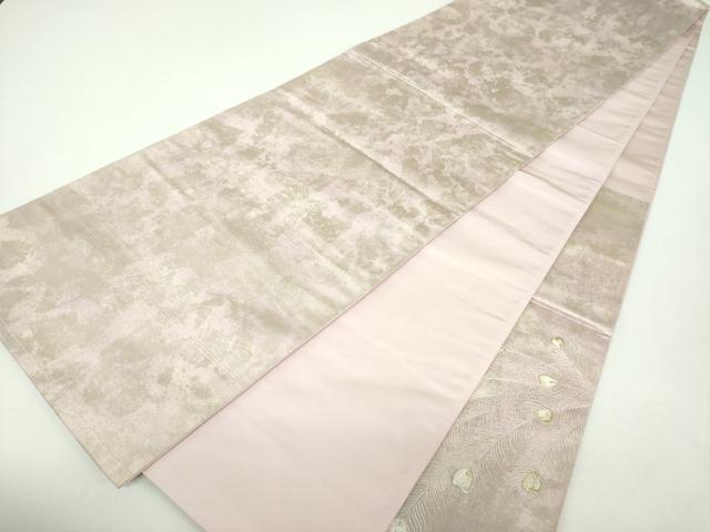 平和屋着物▼太鼓柄袋帯　総刺繍　孔雀文　金銀糸　引箔　正絹　逸品　DABF7291ps