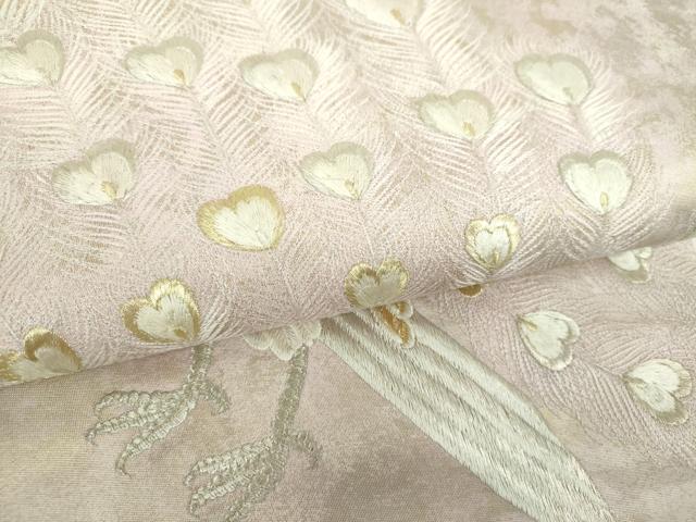 平和屋着物▼太鼓柄袋帯　総刺繍　孔雀文　金銀糸　引箔　正絹　逸品　DABF7291ps