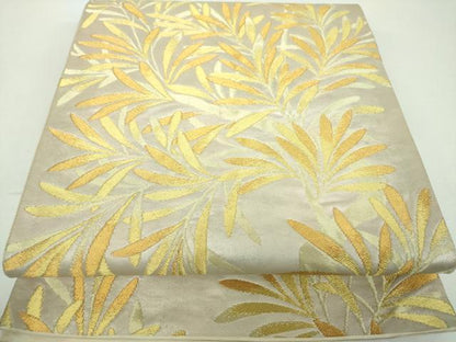 平和屋着物▼六通柄袋帯　草葉文　金銀糸　正絹　逸品　DABF7295ps