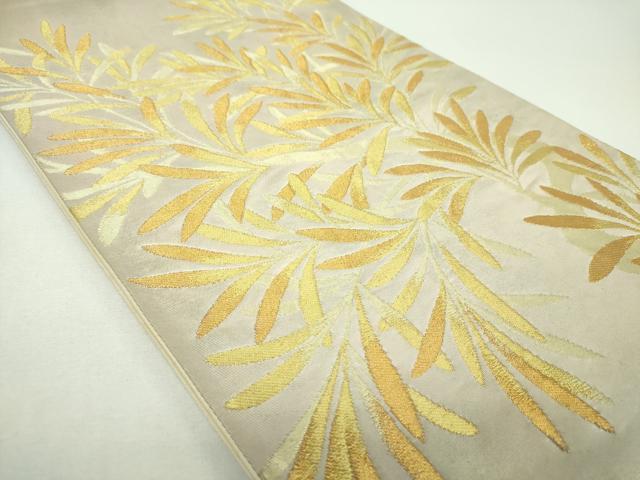 平和屋着物▼六通柄袋帯　草葉文　金銀糸　正絹　逸品　DABF7295ps
