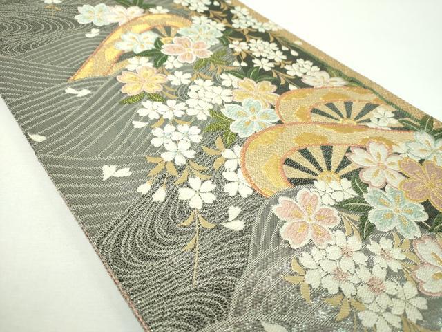 平和屋着物▼佐賀錦　両面　六通柄袋帯　枝垂れ桜　流水片輪車　金銀糸　正絹　逸品　DABF7304ps