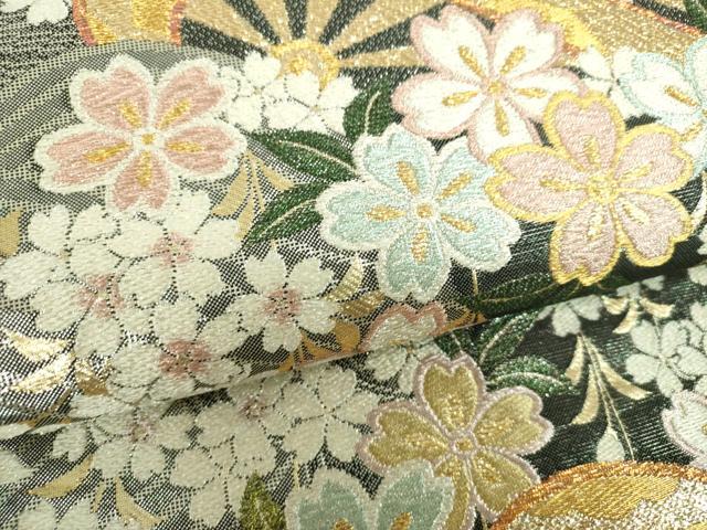 平和屋着物▼佐賀錦　両面　六通柄袋帯　枝垂れ桜　流水片輪車　金銀糸　正絹　逸品　DABF7304ps