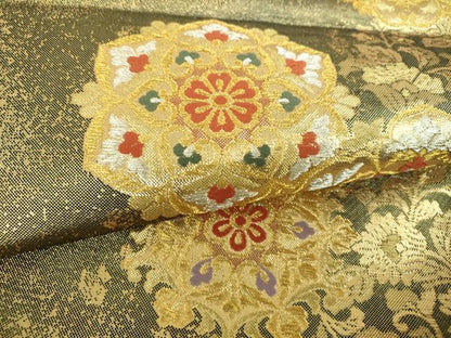 平和屋着物▼佐賀錦　六通柄袋帯　正倉院花文　金銀糸　正絹　逸品　DABF7316ps
