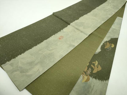 平和屋着物▼太鼓柄袋帯　作家物　螺鈿箔　老松　銀糸　金彩　正絹　逸品　DABF7334ps