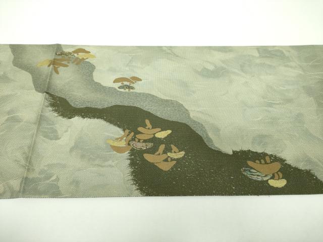 平和屋着物▼太鼓柄袋帯　作家物　螺鈿箔　老松　銀糸　金彩　正絹　逸品　DABF7334ps