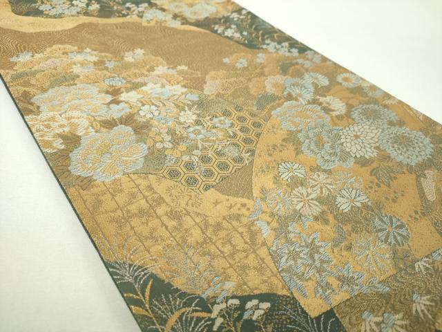 平和屋着物▼六通柄袋帯　地紙花文　金糸　正絹　逸品　未使用　DABF7345ps