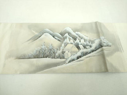 平和屋着物▼九寸名古屋帯 作家物 刺繍 手描き 東海道五拾三次之内 蒲原 正絹 逸品 DABF7347ps