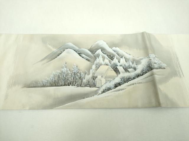 平和屋着物▼九寸名古屋帯 作家物 刺繍 手描き 東海道五拾三次之内 蒲原 正絹 逸品 DABF7347ps